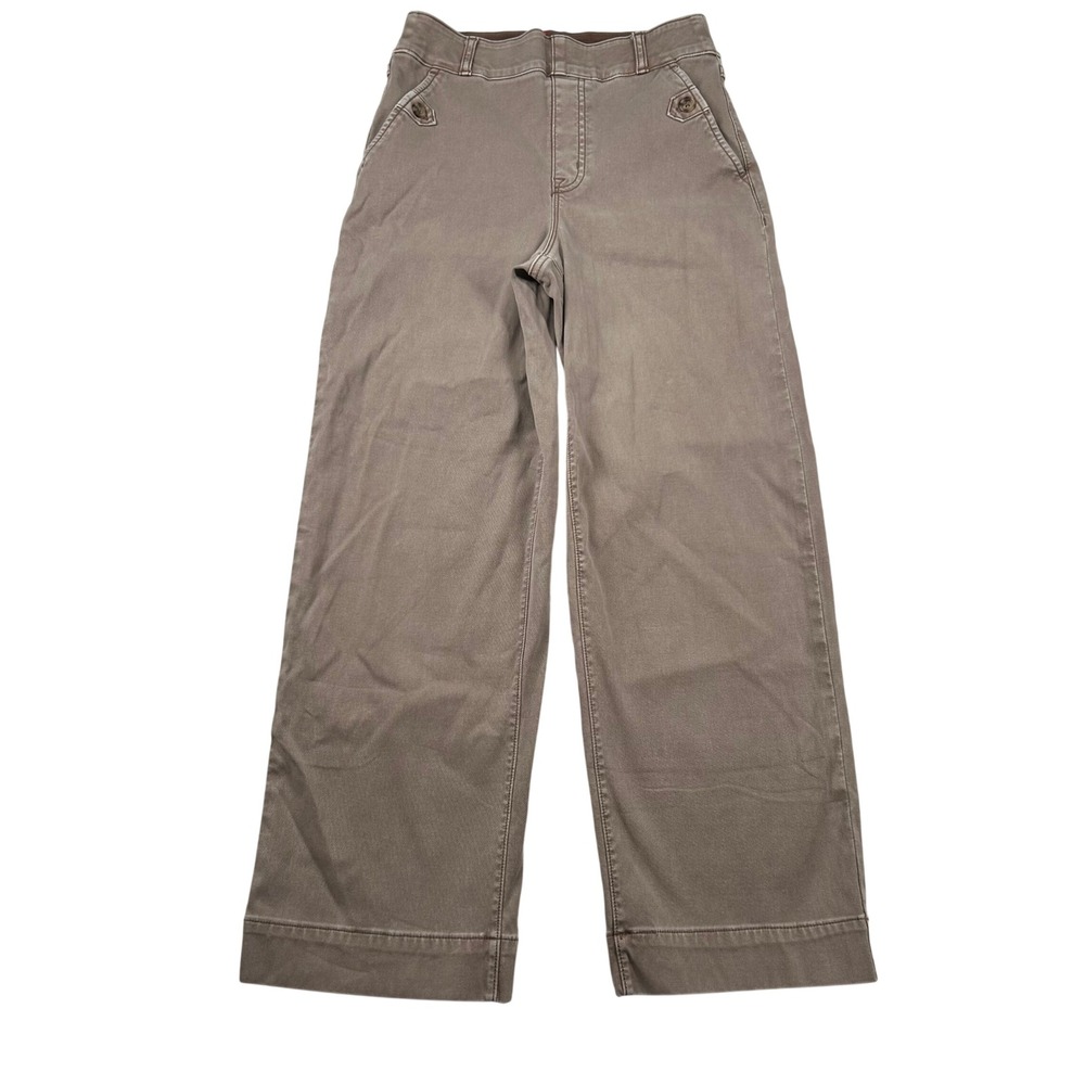 Spanx Pants Womens S Stretch Twill Wide Leg Crop Taupe Brown High Rise Trousers